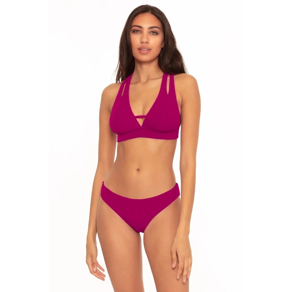 Becca by Rebecca Virtue Fine Line Rib Elaine Split Strap Halter Bra Top